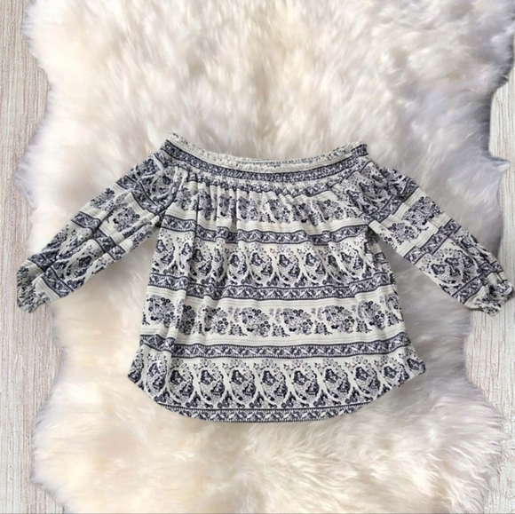 NWT Melloday women’s white and blue off shoulder half sleeve boho top - Picture 6 of 11